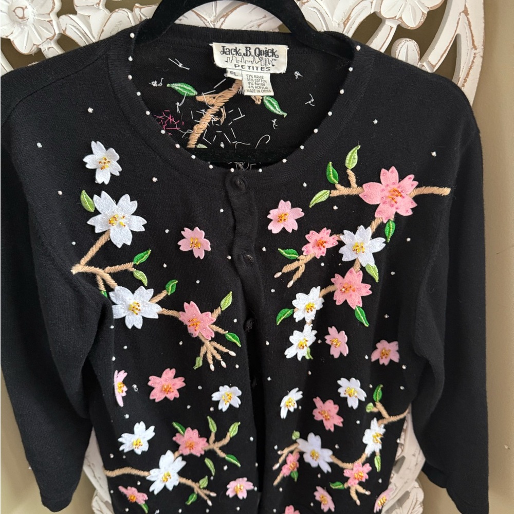 Vintage Jack B. Quick Black Cherry Blossom Women's Cardigan